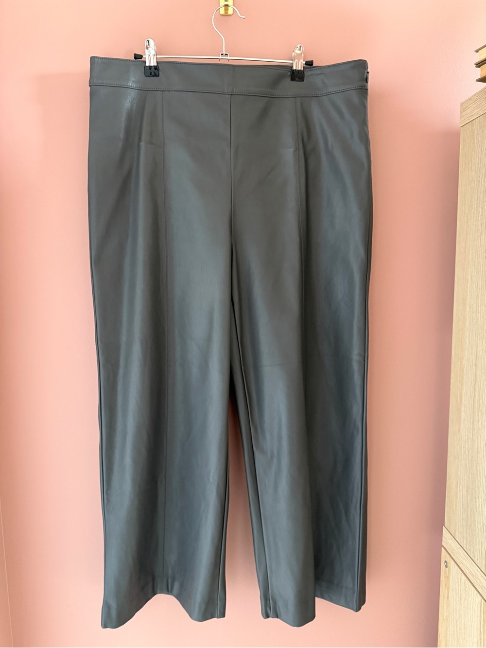 Ann Taylor Wide-Leg Faux Leather Pants Trousers in Charcoal